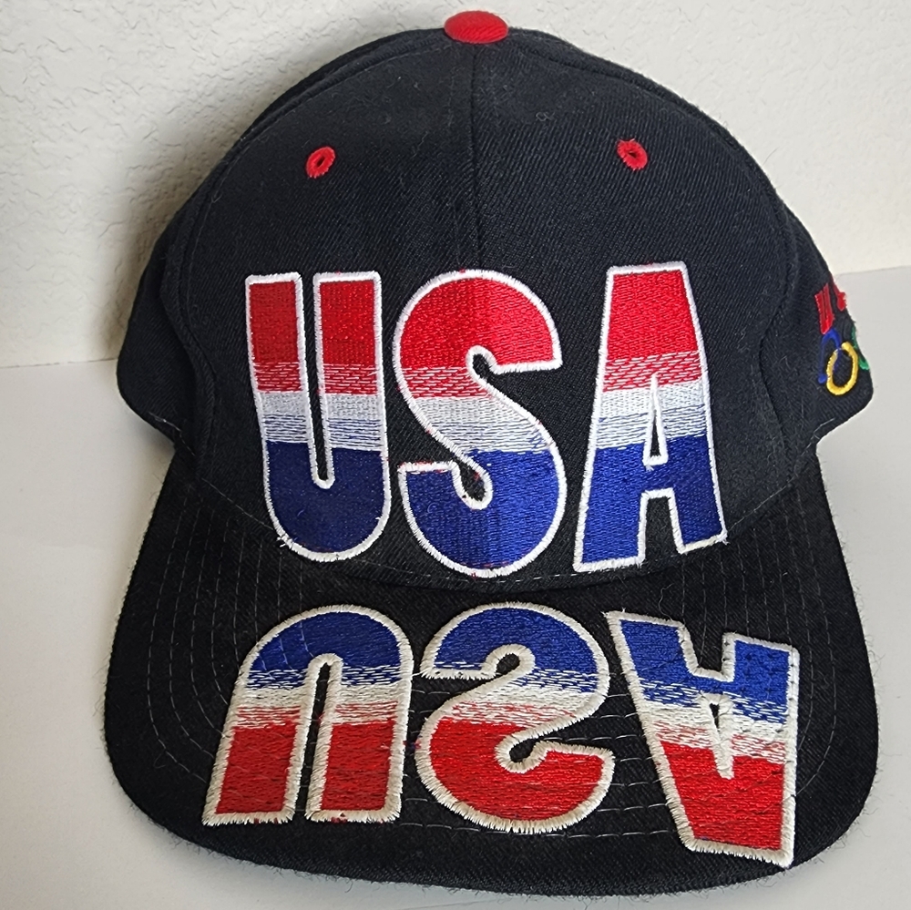 Vintage 90's Starter Olympics USA Mirror Embroidered Snapback Hat Cap Wool RARE